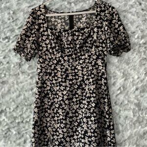 SHEIN Black Floral Square Neck Midi Dress with Cream and Yellow Accents